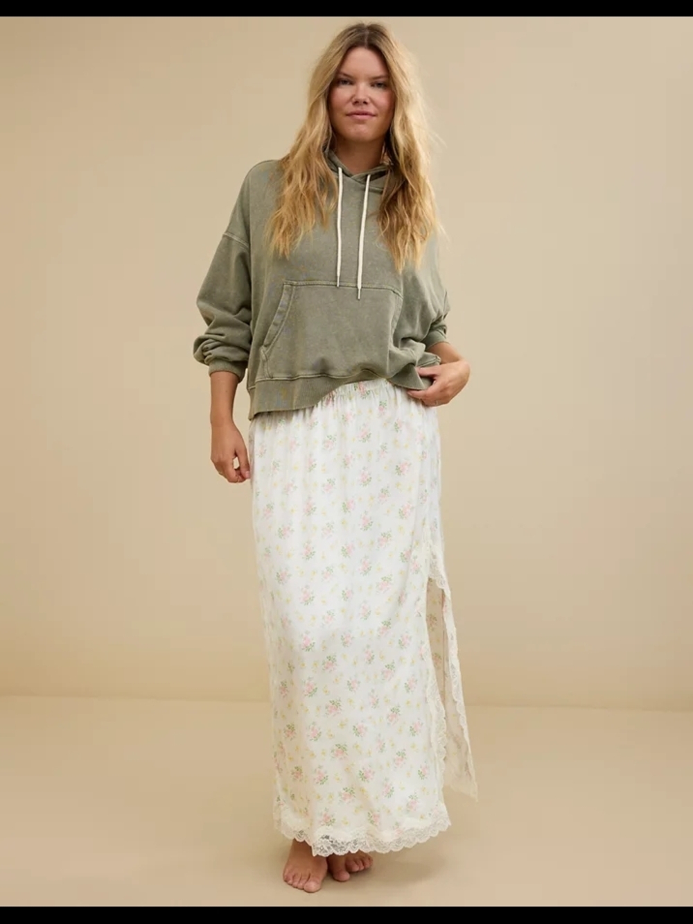 Aerie Floral Lace-Trim Midi Skirt - Size Small - NWT